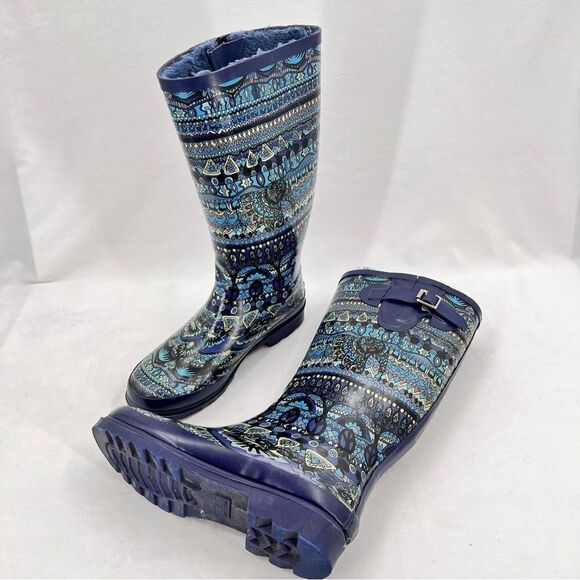 Sakroots One World Blue Elephant Peace Boho Faux Fur Lined Tall Rain Boot Size 7 - Picture 11 of 11